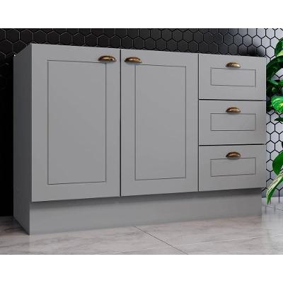 Gabinete de Cozinha Modulado Balcão Americana 2 Portas e 3 Gavetas p/ Pia 120cm S/tampo Cinza - Henn