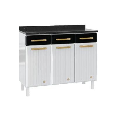 Gabinete de Cozinha Modulado Balcão Diamante 3 Portas e 3 Gavetas c/ Tampo 105cm Branco/Preto - Telasul