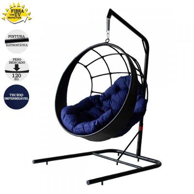 Balanço Suspenso Ninho C/Suporte Almofada E Mola Preto azul