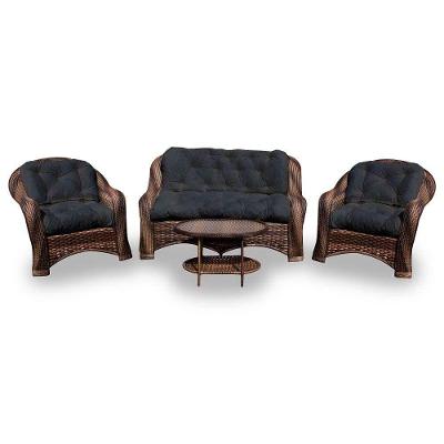 Conjunto De Sofá Fibra Sintética Melo - 1 Sofá 2 L + 2 Poltronas + 1 Mesa Centro - Tecido Duna Preto