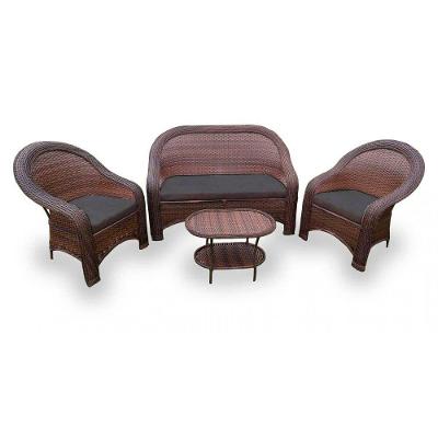 Conjunto De Sofá Fibra Sintética Karibe-1 Sofá 2L+2 Poltronas+1 Mesa Centro- Duna Preto