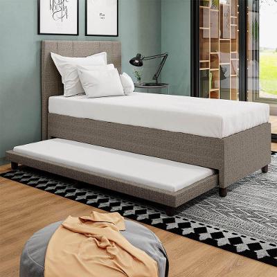 Base Cama Box Solteirão Com Cama Auxiliar Linho Skybox Cor Marrom