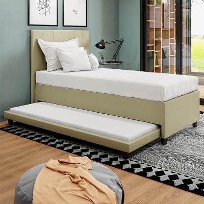 Base Cama Box Solteirão Com Cama Auxiliar Corino Skybox Cor Bege