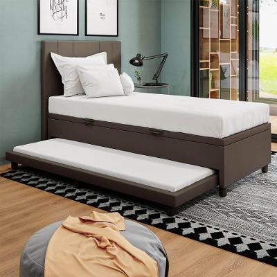 Base Cama Box Baú Solteirão Com Cama Auxiliar Corino Skybox Cor Marrom