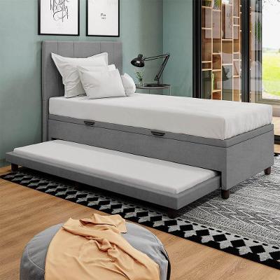 Base Cama Box Baú Solteiro Com Cama Auxiliar Veludo Skybox Cinza