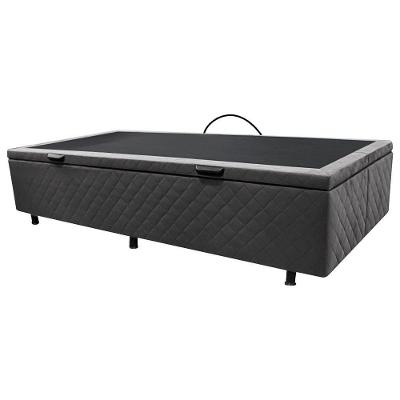 Base Box Baú Para Cama Solteiro 88x188cm Liz S05 Suede Bordado Cinza - Mpozenato