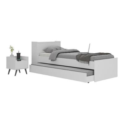 Conjunto Quarto Bicama Com Baú E Mesa De Cabeceira Retrô Multimóveis Mp4120 Branco/preto Branco/preto