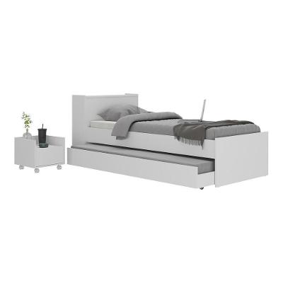 Conjunto Quarto Bicama Com Baú E Mesa De Cabeceira Com Rodízios Multimóveis Mp4121 Branco Branco