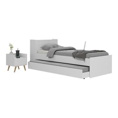 Conjunto Quarto Bicama Com Baú E Mesa De Cabeceira Retrô Multimóveis Mp4120 Branco/natural Branco/natural