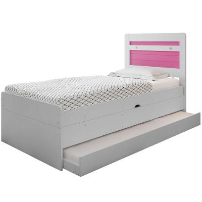 Cama Baú Solteiro Branco E Rosa Com Aux. E Colchões