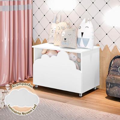 Baú De Brinquedos Alegria Branca Luminária Led Branco