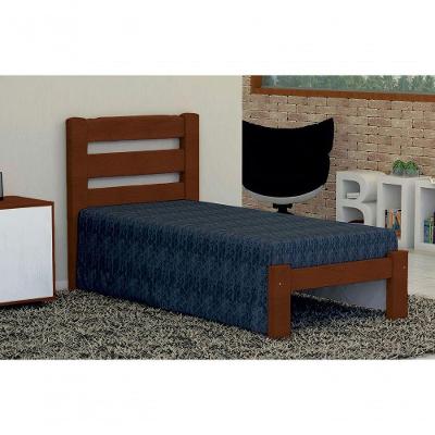 Cama De Solteiro Luna De Madeira Maciça Angelim Pedra/tauari - Cor Castanho