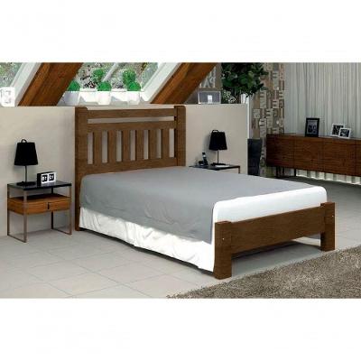 Cama De Casal Bari De Madeira Maciça Angelim Pedra/tauari - Cor Imbuia