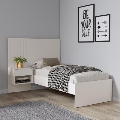 Cama Solteiro Branco Madeirado Painel E 1 Mesa De Cabeceira