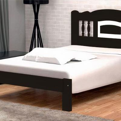Cama Queen Size Atenas de Madeira Maciça Angelim Tabaco Branco