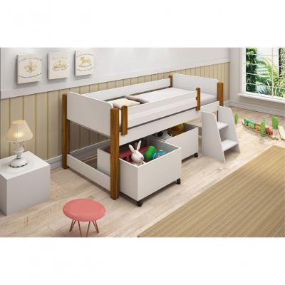 Cama Elevada Solteiro Lari Com Nichos Branco E Mel
