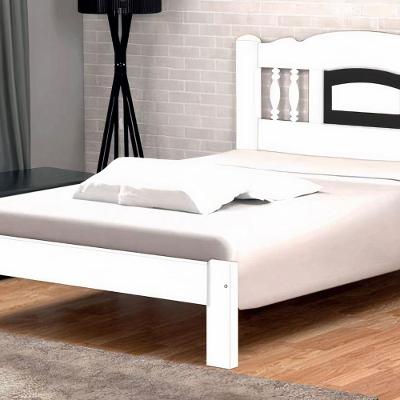 Cama Queen Size Atenas de Madeira Maciça Angelim Branco Preto