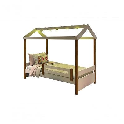 Cama Casa Eliz Branco Mel Com Cordão De Luzes Led