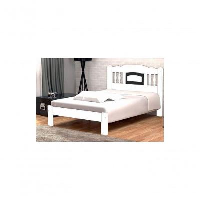 Cama de Casal Atenas de Madeira Maciça Angelim Pedra Tauari Branco Preto