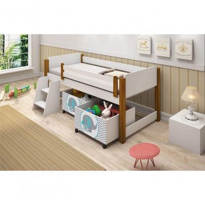 Cama Solteiro Branco C/ Mel C/ Baú Filhote Azul
