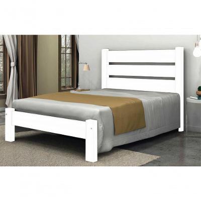 Cama de Casal Berlim de Madeira Maciça Angelim Pedra Tauari Branco