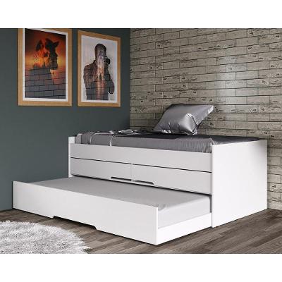 Cama Bicama Solteiro Juliette com Auxiliar e Gavetas Branco
