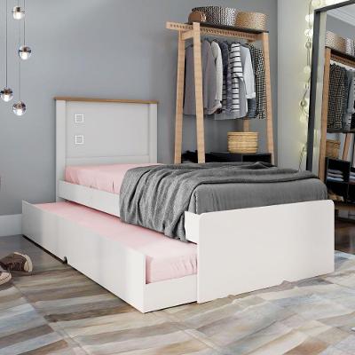 Cama Solteiro Roberta Auxiliar Off White Madeira C/ Colchão