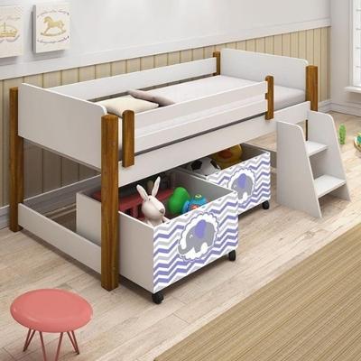 Cama Branco Com 2 Nichos Adesivadas Lilas E Escadinha