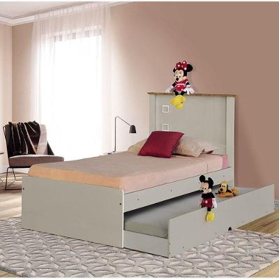 Cama Solteiro Barcelona Off White E Madeira Com Cama Auxiliar