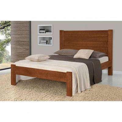 Cama de Casal Lara de Madeira Maciça Pinus Castanho
