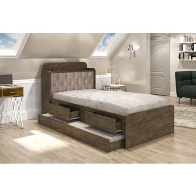 Bibox Com Capitonê 0,90 - Castanho Wood E Dois Colchões