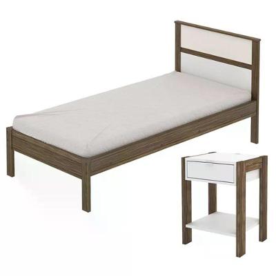 Cama Solteiro Cm8004 E Mesa De Cabeceira Az1016 Qt2 Nogal Branco Tecno Mobili Nogal Branco