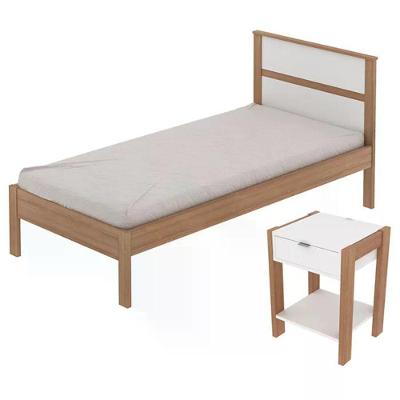 Cama Solteiro Cm8004 E Mesa De Cabeceira Az1016 Qt2 Amendoa Branco Tecno Mobili Amendoa Branco