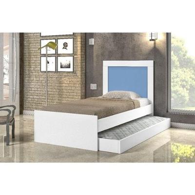 Cama Luara Solteiro 0,88cm Branco/azul Com Auxiliar Branco