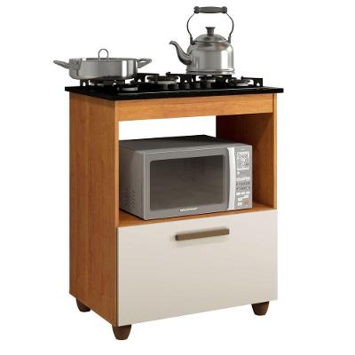 Balcão Para Cooktop 5 Bocas 1 Porta 1 Nicho Kaiki Móveis Nature/Off White
