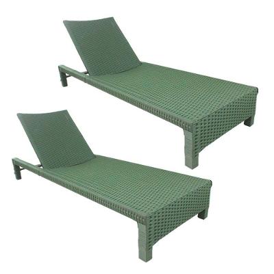2 Espreguiçadeiras Grécia Em Alumínio E Corda Náutica Com Mesa Piscina Verde Musgo