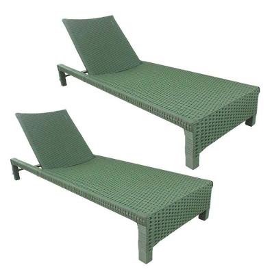 2 Espreguiçadeiras Grécia Em Alumínio E Corda Náutica Com Mesa Piscina Azul Escuro