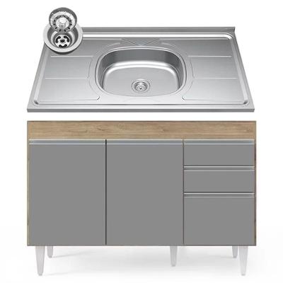 Balcão Gabinete Com Pia Inox 120cm Michigan Castanho/cinza - Lumil