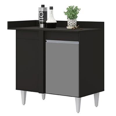 Balcão De Canto Reto Flex Com Tampo 1 Porta Denver Preto/Cinza - Lumil