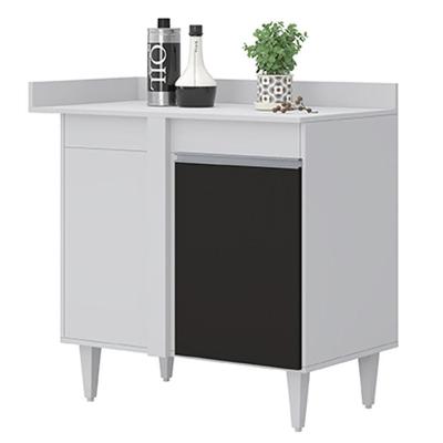 Balcão De Canto Reto Flex Com Tampo 1 Porta Denver Branco/Preto - Lumil