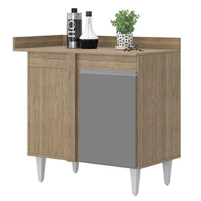 Balcão De Canto Reto Flex Com Tampo 1 Porta Denver Castanho/Cinza - Lumil