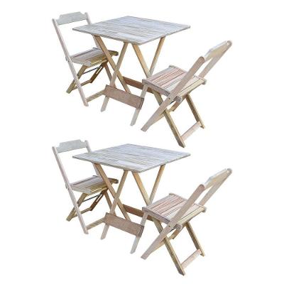 Kit 5 Jogos De Mesa Dobravel Com 2 Cadeiras De Madeira 70X70 Para Restaurante E Bar - Sem Pintura