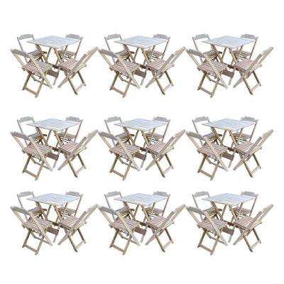 Kit 9 Jogos De Mesa Dobravel Com 4 Cadeiras De Madeira 70X70 Para Restaurante E Bar - Sem Pintura