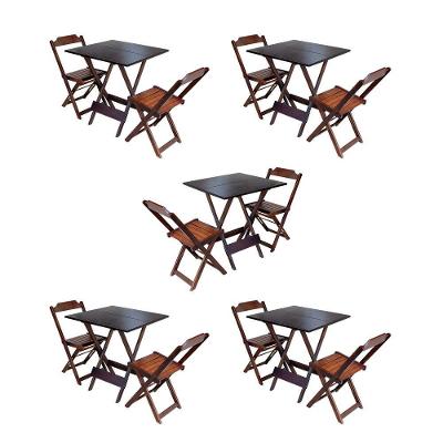 Kit 5 Jogos De Mesa Dobravel Com 2 Cadeiras De Madeira 70X70 Para Restaurante E Bar - Imbuia