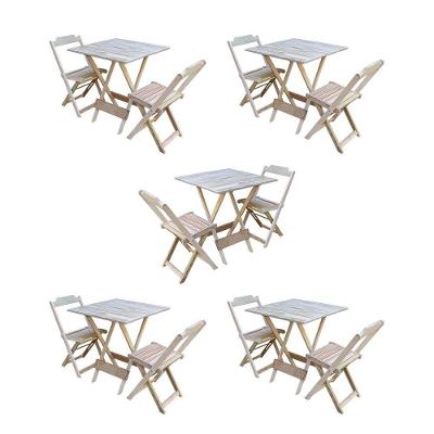Kit 5 Conjuntos De Mesa Dobravel Com 2 Cadeiras De Madeira 70X70 Para Restaurante E Bar - Sem Pintur