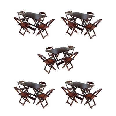 Kit 5 Conjuntos De Mesa Dobravel Com 4 Cadeiras De Madeira 120X70 Para Restaurante E Bar - Imbuia