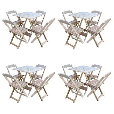 Kit 4 Conjuntos De Mesa Com 4 Cadeiras De Madeira Dobravel 70X70 Sem Pintura/Crua - Marrom