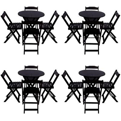 Kit 4 Jogos De Mesa Dobravel Com 4 Cadeiras Tampo Redondo 70X70 Preto - Preto