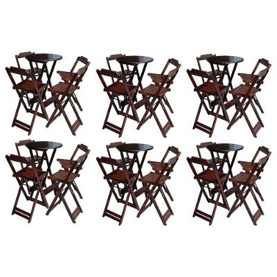 Kit 6 Jogos De Mesa Bistrô De Madeira Com 4 Cadeiras Dobravel Imbuia - Marrom