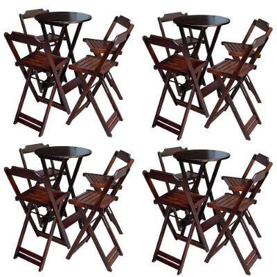 Kit 4 Jogos De Mesa Bistrô De Madeira Com 4 Cadeiras Dobravel Imbuia - Marrom